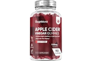 WEIGHTWORLD Apple Cider Vinegar Gummies 1000mg - 90 Gummies - With Natural Apple Flavour - 45 Days Supply - Apple Cider Vinegar with Mother - Vitamin C, B12, B6, B9 & Beetroot Powder - Unfiltered & Vegan-Friendly