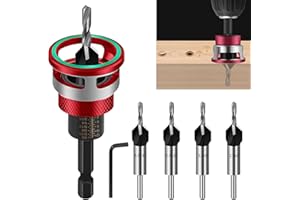 BIGP 4-tlg Kegelsenker Bohrer Set mit Tiefenanschlag | 1/4" Hex Schaft HSS-M2 | Für präzise Senkbohrungen in Holz (2,8/3,2/3,5/4,0 mm) | Inkl. Bit-Halter & Sechskantschlüssel (Rot)