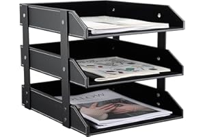 KINGFOM™ Skórzana półka na listy A4 (3 szuflady, czarna)