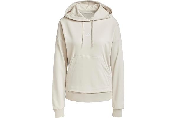 adidas dam Essentials Small Logo French Terry Hoodie Sweatshirt, wonder alumina/white, XL
