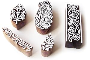 Royal Kraft Assorti et Floral Jaipuri Motif Bois Timbre Blocs (Set de 5)