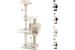 Beltom® TIRAGRAFFI PER GATTO ALTO 112 CM PARCO GIOCO GIOCHI GRAFFIATOIO SISAL CUCCIA ALBERO GATTI TIRA GRAFFI PALESTRA - Beige-Bianco