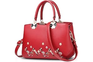 NICOLE & DORIS NICOLE&DORIS Femmes Fleurs Haut Handle Handbags Sac d'épaule Sac bandoulière Fourre-tout Dames Cartable PU Cuir Fleur Rouge Vin