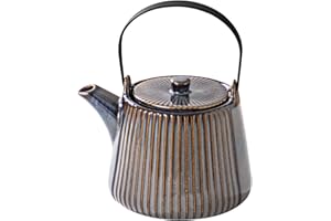Yundu Théière en céramique marron, 1000ml/33.8oz, assez pour 4 tasses, théière avec infuseur pour thé en vrac, théière rayée avec infuseur amovible