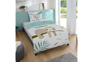 ‎FAMILANDO Familando Faultier Bettwäsche Set 2-teilig Decke 135x200 + Kissen 80x80 cm - Kinderbettwäsche aus 100% Baumwolle mit Reißverschluss - Oeko-Tex Motiv Profi-Chiller - Atmungsaktiv & Hautfreundlich