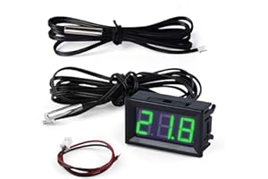 FBBULES Thermomètre Numérique 12V Mini Température Tester avec Sonde étanche Digital Temperature Meter Gauge pour Réfrigérateur Aquarium Congélateurs, mit Fil 1m+3m, Vert