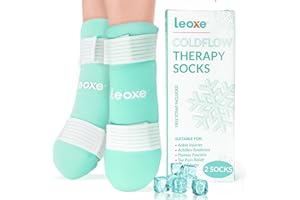 LEOXE Ankle Foot Ice Pack Wrap, Reusable Cold Therapy Gel Socks for Injuries, Foot Sprained, Swelling, Toe Pain, Foot Edema, Plantar Fasciitis, Achilles Tendonitis Pain Relief & Surgery Recovery