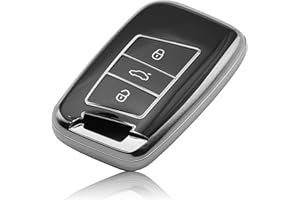‎FOAMO FOAMO Autoschlüssel Hülle Kompatibel mit VW Passat B8, SEAT, Skoda Keyless - TPU Schlüsselhülle - Schutz-Hülle für Schwarz-Silber
