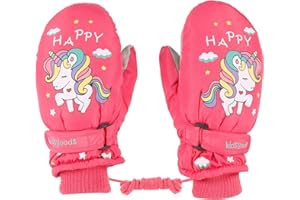 KAKU NANU Kinder Handschuhe Winter 2-10 Jahre Skihandschuhe Wasserdicht Warme Fleece Cartoon Kinderhandschuhe Fäustlinge Mit Schnur,Outdoor Snowboard Handschuhe Kinder Junge Mädchen Blau Rot Rosa Lila