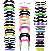 SRJQXH 48 Pièces Fausse Moustache, 16 Types Différents Fausses Moustaches Auto-Adhésif, Auto-adhésives Faux Moustache Set, Ut