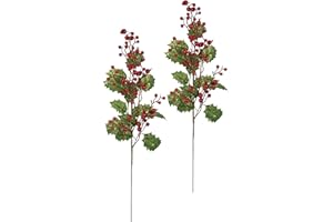 Künstlicher Ilexzweig mit Beeren 2er Set 64cm Beerenzweig Deko Zweig Dekozweig groß AST Blumen Äste für Adventskränze Girlanden Bodenvase Weihnachtsdeko Floristik Kunstblume Kunstzweig, 64 cm