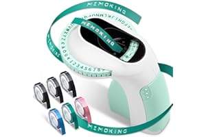 MEMOKING Embossing Label Maker Machine - E975 Vintage Embossed Label Maker with 6 Rolls of 3/8"(9mm), Handheld 3D labelling machine, Letter Emboss Label Printer for Home, Office, Kitchen and Child DIY (Green)