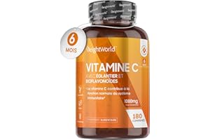 Vitamine C 1000mg Avec Cynorhodons (Églantier) & Bioflavonoïdes - 180 Comprimés Vegan (6 Mois) - Vitamine C Complexe Acide L Ascorbique - Pour les Os, la Peau, la Fatigue & le Systeme Immunitaire