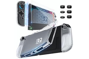 HEYSTOP Coque Compatible avec La Nintendo Switch 2, Dockable Housse de Protection Transparente en TPU Souple avec Protection D'écran Switch 2 et 6 Embouts de Pouce en Silicone pour Nintendo Switch 2