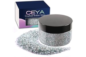 Ceya 5.3oz/ 150g Crushed Irregular Glass Cool Silver Metallic Crystal Chip Broken Glass Chips Glitter 2-4mm Craft Chunky Glitter for Nails Art Epoxy Resin Mold Coasters Ornament Painting Geode
