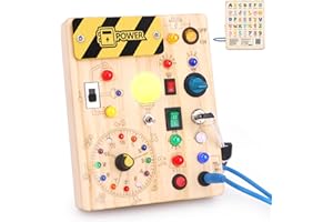 Busy Board Montessori Spielzeug ab 1 Jahr Holz Motorikspielzeug Activity Board Sensorik Lernspielzeug mit 10 Schaltern und 23 LED-Lichtern für Kleinkinder Geschenk für Jungen Mädchen 1 2 3 Jahre