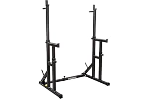 GYM MASTER Fully Adjustable Heavy Duty Squat & Bench Press Rack With Multi Position Spotter, Dip Bars & Weight Plate Holders