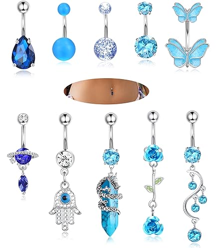 Navelpiercing, chirurgisch staal, goud- en zilver, 6 stuks