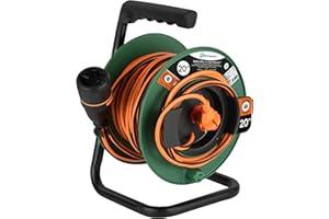 Electraline 49245 Avvolgicavo con Prolunga Elettrica da Giardino 20M 2x1.5mm con Presa Europea due poli Electralock