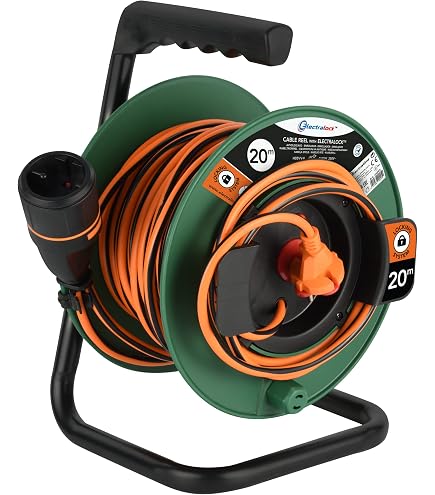 Carrete Enrollacables Con Cable De Extensión Schuko De 20 M - Enchufe Plano Plegable, 16A/250V, Ideal Para Interior Y Obra
