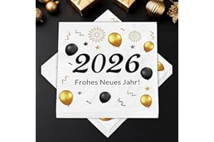MONTRESTAR 40 Stück Silvester Servietten, Frohes Neues Jahr 2026 Servietten, Dekorations Papierservietten 2026, Silvester Partyservietten für Neujahr Party Tischdeko Silvesterdeko, 33 x 33 cm