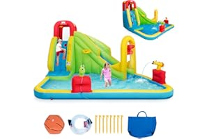 GOPLUS Castello Gonfiabile per Bambini, con 2 Scivoli, Piscina Multifunzione, 7 Picchetti,Palla gonfiabile,Borsa,400x335x230 cm (senza soffiatore 680 W)