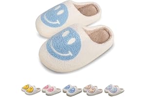 GYOSHI Girls Boys Smile Face Slippers, Toddler Girl Winter Retro Soft Plush Slippers, Big Kids House Shoes