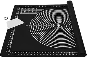 FOLKSY SUPER KITCHEN SUPER KITCHEN Tappetino da Pasticceria Antiscivolo con Raschietto, Tappetino da Forno in Silicone Antiaderente Riutilizzabile, Tampone per Impastare, Stuoia per Fondente, Pizza (Nero, 80x60 cm)