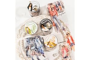 TA MERRY Washi Tape 6-rolkowy zestaw do scrapbookingu PET zestaw naklejek estetycznych z modną osobą dekoracyjną taśmą do scrapbookingu DIY, Bullet Journal, tworzenia kart, pamiętnika