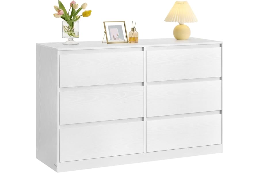 VASAGLE KAILYN Collection - Chest of Drawers for Bedroom, Storage Organiser Unit with 6 Drawers, 40 x 119.4 x 75 cm, Modern Style, Snow White LTS616W01
