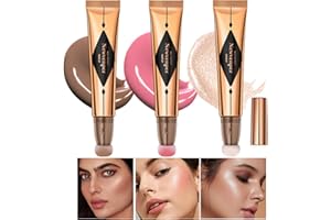 AKOFIC 3 Stück Flüssige Beauty Wand - Liquid Blush Stick, Creme Contour Wand, Highlighter Kontur Stift mit Applicator Befestigt, Rosa & Shimmer & Bronzer Lange Anhaltende Make Up Contouring Stick