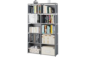MOYIPIN 10-Cube Storage Shelves, Portable Bookshelf, Closet for Family Study, Organiser Rack, Cabinet in Living Room, Easy to Assemble Grey