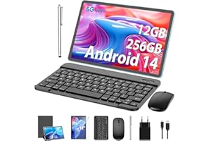 ‎JJGJ JJGJ Android Tablet,11 Zoll Tablet Android 14 mit Tastatur, 12GB+256GB, 1TB Expand, mit Octa-Core, 8000mAh, 2.4G/5G WiFi, 13MP+5MP Kamera, mit Tastatur Tasche, Maus, Stylus(Silber)