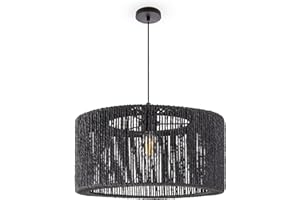 ‎PACO HOME Paco Home Hängelampe Bambus Wohnzimmer Pendelleuchte Rattan Esstisch Esszimmer Lampe E27 Hängeleuchte Papier Boho, Farbe:Schwarz (Ø40cm), Leuchtenart___Farbe:Pendelleuchte - Schwarz