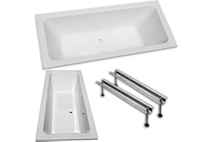 AXPPIN Acrylic Rectangular Bath "Koralle T 200" 180 x 80 cm with Central Drain (with Base Frame without Drain)
