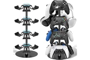 KOSKER Supporto per Controller e Cuffie, Porta Cuffie da Scrivania, Porta Cuffie Gaming a 12 Grandi Capacità, Porta Joystick PS5 Girevole per Accessori da Gioco, Facile da Riporre e Assemblare, 4 Livelli