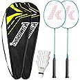 Badminton Racket 2 Player Lightweight Badminton Racquet Set Professional Graphite Badminton Set with 3 Feather Shuttlecocks & Carry Bag for Family Backyard Gym Game Outdoor Competitor Training Adult