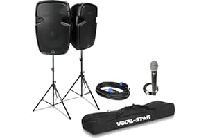 Vocal-Star PA Speaker System 1000w with Bluetooth MP3 Input Including Speaker Stands, Wired Microphone & Connecting Cable, Ideal for DJ Disco Pub Hall (PA Set)