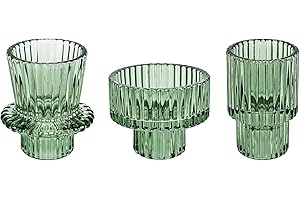 Doolitt Candle Holders Set of 3, Votive Glass Candle Stick Holders, Pillar Taper Decor Centerpiece for Table,Crystal Tea Light Candle Holders for Home Dinning Wedding Party Festival (3, Green)