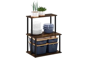 Furinno TURN-N-TUBE Coffee Bar, 3-Tier Bakers Rack, Kitchen Shelves, for Pantry Organizers and Storage, Kitchen Organization, Amber Pine