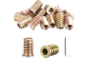 JWTYU 45 Pièces Insert Fileté Bois M8 x 20 mm écrous à visser insert bois M8 Manchons à visser M8 galvanisés Avec clé à six pans creux Pour panneaux de fibres, contreplaqué et meubles en bois