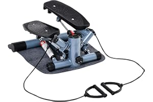 HOMCOM Mini Stepper Step Machine with Resistance Bands and Cushion Mat for Leg Arm Full Body Training Fitness Stair Stepper