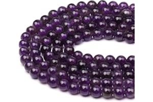 PRETTME 47-50pcs 8mm Natural Round Stone Beads Strands Deep Purple Amethyst Gemstone Energy Stone Healing Power Loose Beads Smooth for DIY Crafts Bracelet Necklace Jewelry Making, 1 Strand 15.5"