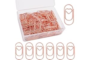 luckaide Spinacze biurowe w kształcie serca, złoty, 130 sztuk, zestaw spinaczy biurowych z przezroczystym pudełkiem, małe, owalne spinacze do biura, klasy, spinacze do akt (różowe złoto)