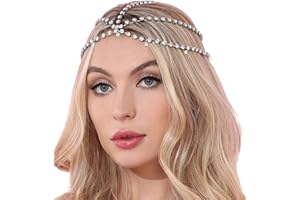 NICENEEDED Forehead Rhinestones Head Chain, Silver Crystal Layered Hair Chain Jewelry, Boho Sparkly Teardrop Rhinestone Headpiece Bride Hair Accessories for Wedding Prom Party Daily Wear Halloween