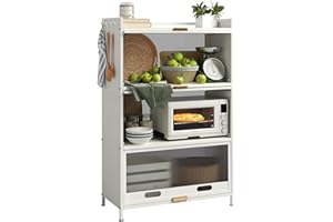 NETEL Estantería de Almacenamiento de 4 Niveles, Estante de Cocina con Ruedas y Almohadillas para Los Pies, Estante de Microondas, Muebles Cocina, Organizador de Cocina, Blanco 70×32×113 cm