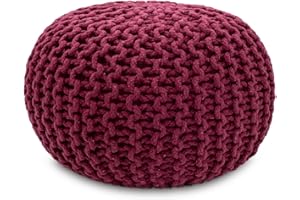 Amago home Strickhocker XXL Pouf Ø55 H37cm Bodenkissen Sitzpouf Baumwolle nachhaltig Farbe Bordeaux