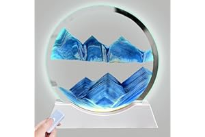 Aoderun 7" Moving Sand Art Liquid Motion with Light 3 Color Changing Moving Sand Art Picture Round Glass 3D Deep Sea Sand Art Sandscapes for Adult Relaxing Toys Desktop Home Office(Blue)
