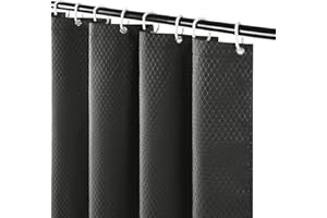 Furlinic Zasłona prysznicowa do wilgotnych pomieszczeń, tkanina poliestrowa, wodoodporna, odporna na pleśń, obciążone zasłony łazienkowe do łazienki, ciemnoszara, 180 x 180 cm, z 12 haczykami.