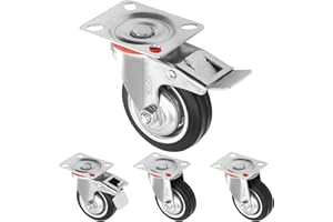 H&S 4 kółka rolkowe wytrzymałe, gumowe kółka obrotowe, 75 mm, z hamulcami, czarne, kółka do użytku na zewnątrz, kółka do łóżka, zamykane, wytrzymałe, 4 kółka rolkowe